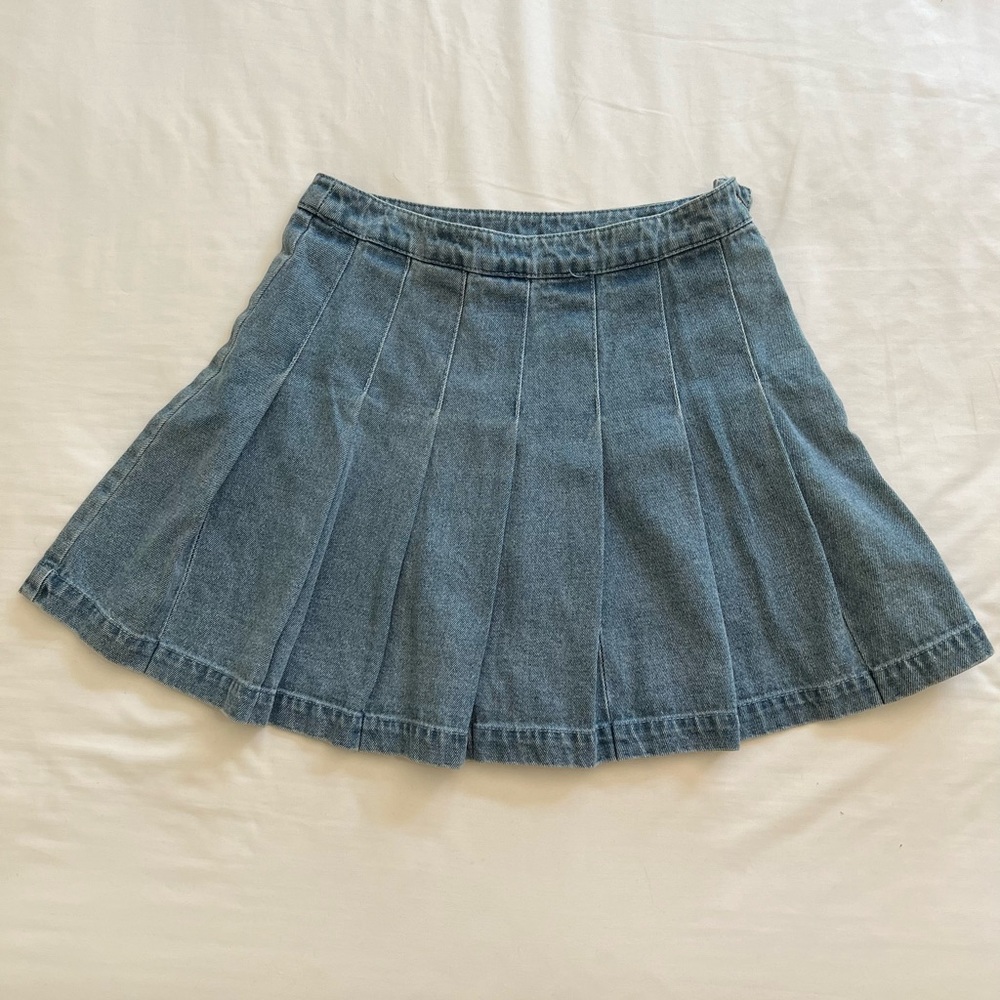 Denim pleated high waist mini tennis skirt